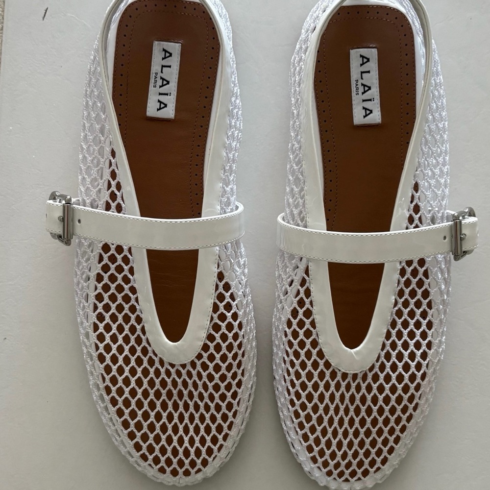 Alaia White Mesh Flats